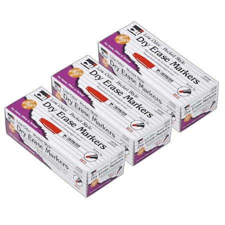 Charles Leonard Dry Erase Markers, Low Odor, Bullet Tip, Red, PK36 47330